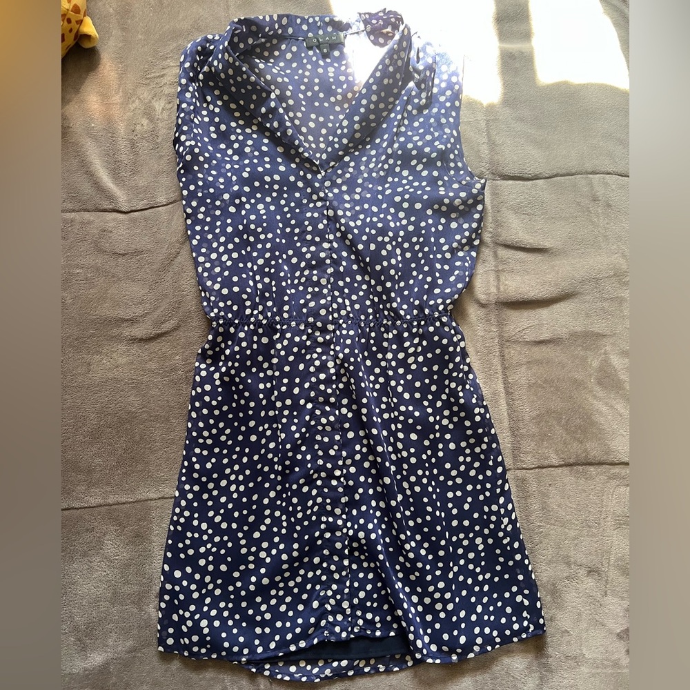 Glam Navy and White Polka Dot Dress